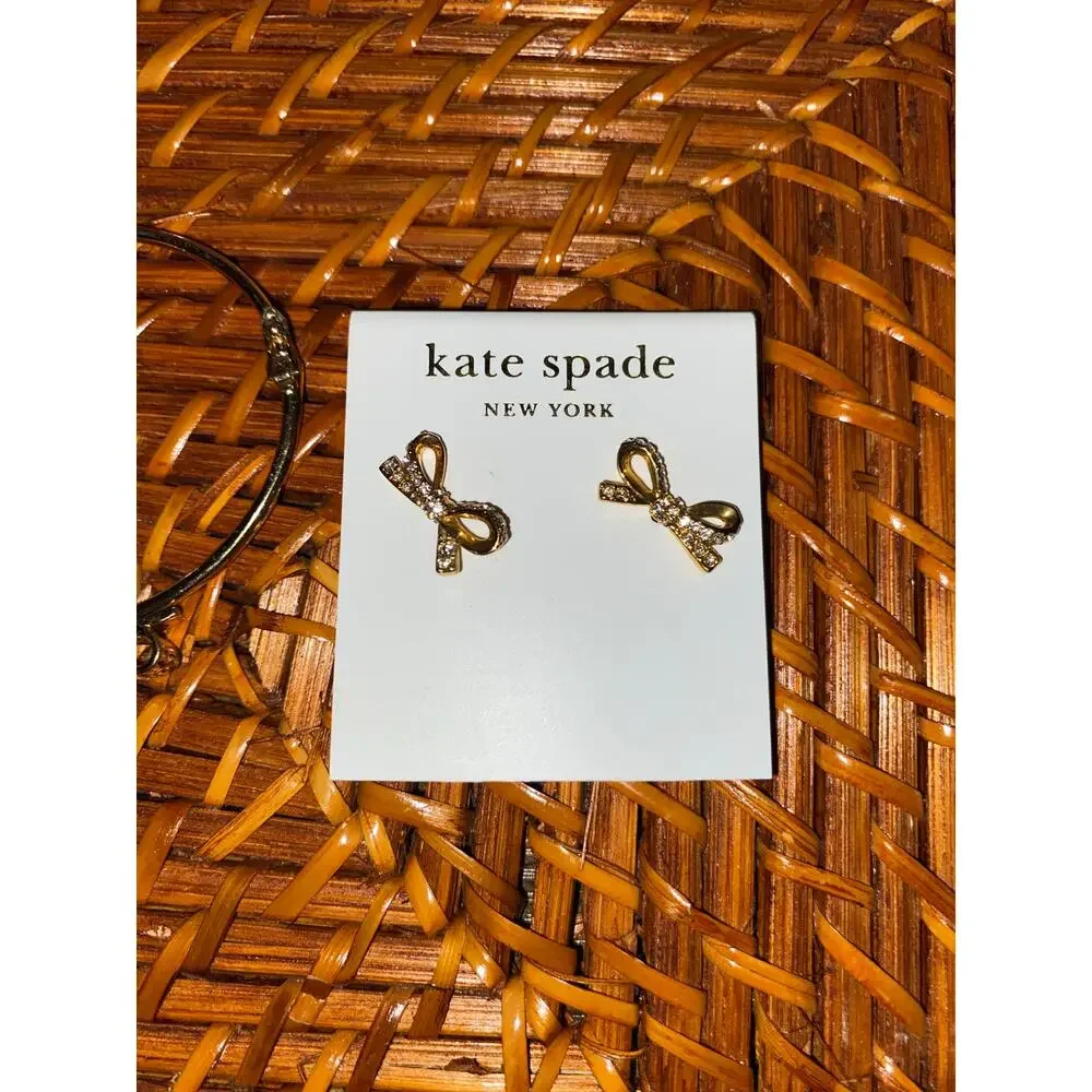 Kate Spade Bow Jewelry Bundle Lot Set Earrings NWT Bow Bangle Bracelet Gold - Picture 5 of 9